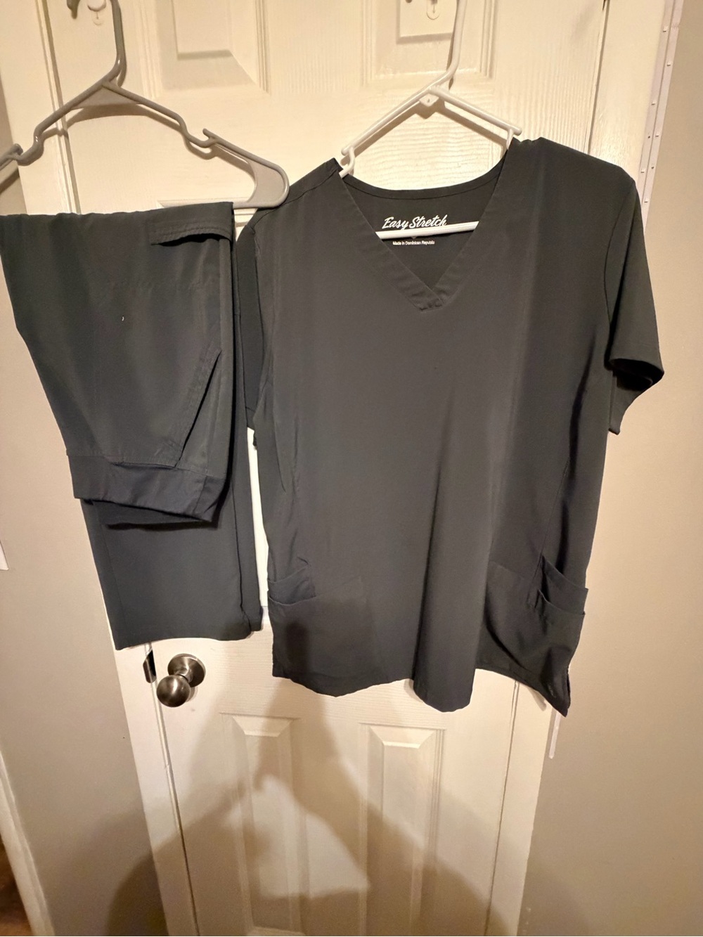 Easy Stretch Women's V-Neck Pajama Top and Pant Set in Dark Gray